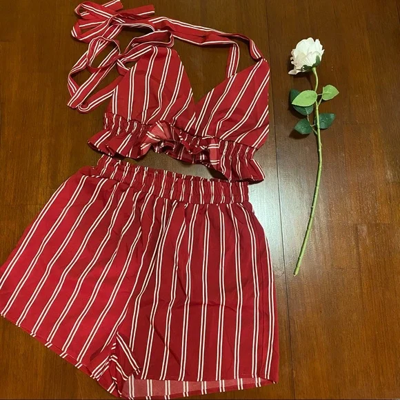 COPY - SHEIN red striped shorts set size M, NWOT 🤎 - Picture 5 of 15